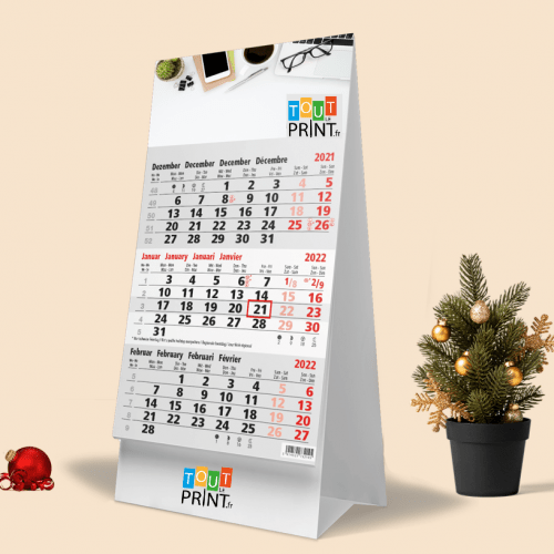 Calendriers 3 mois de bureau personnalisé - Calendrier Chevalet