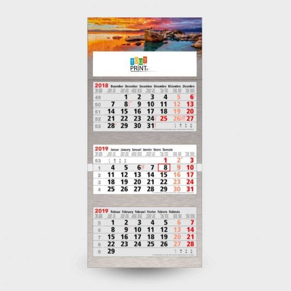 Calendriers 3 mois large personnalisé - Calendrier mural