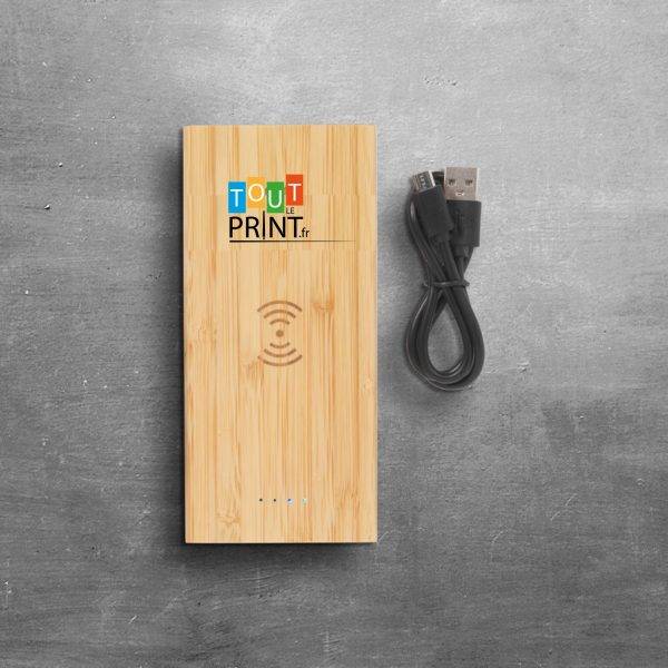 Batteries externes bambou  + chargeur sans fil personnalisé - Chargeur sans fil