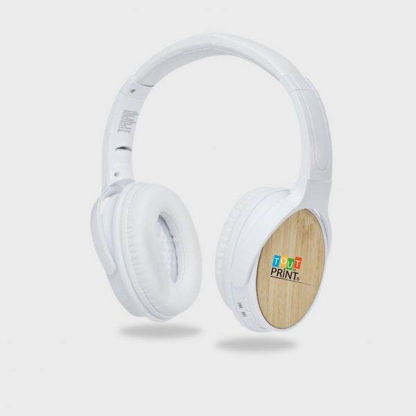 Casques Bluetooth en bambou personnalisé - Objets Publicitaires