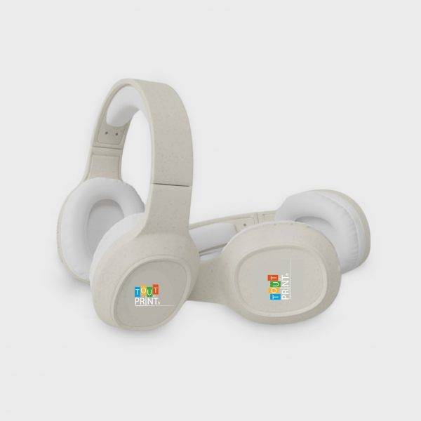Casques bluetooth en paille de blé personnalisé - Objets Publicitaires