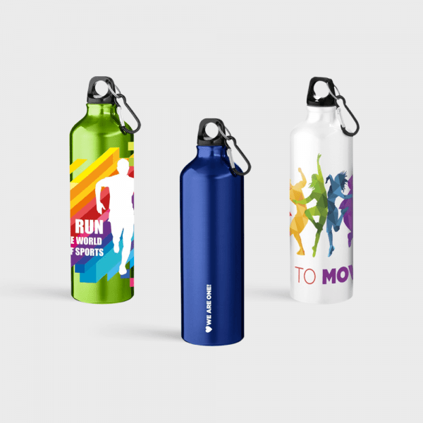 Gourde en aluminium avec porte-clés et mousqueton en métal | 500 ml personnalisé - gourdes