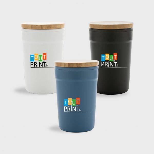 Mug en PP recyclé GRS avec couvercle en bambou personnalisé - Mugs