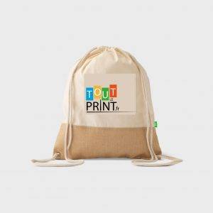 Sac à cordon en coton bio et jute personnalisé - Objets Publicitaires