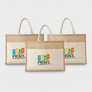 Sac fourre-tout en coton et jute à pochettes personnalisé - Sacs