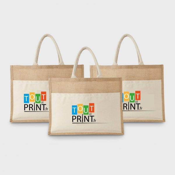 Sac fourre-tout en coton et jute à pochettes personnalisé - Sacs