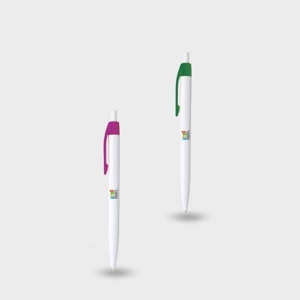 Stylo basique blanc avec clip coloré personnalisé - Stylos