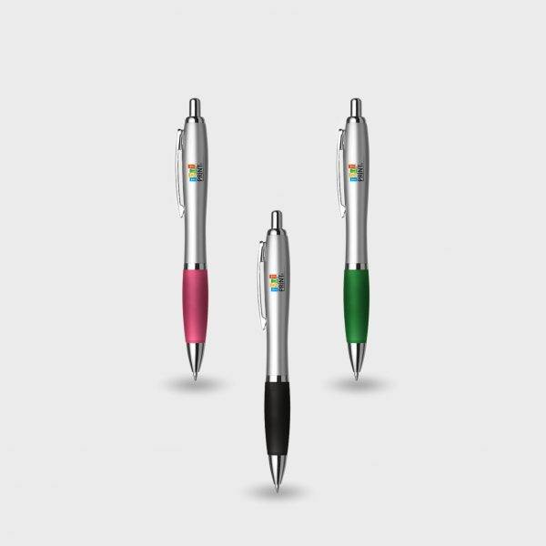 Stylo bille argent avec grip coloré personnalisé - Stylos
