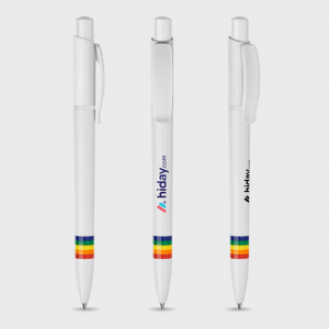 Stylo blanc avec anneaux colorés