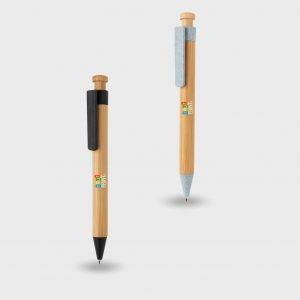 Stylo en bambou avec clip en blé personnalisé - Stylos