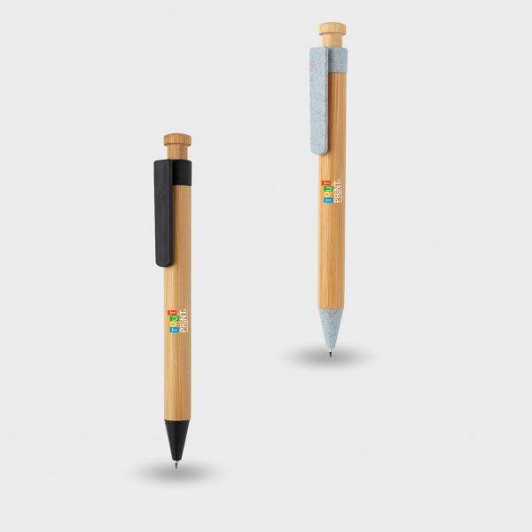 Stylo en bambou avec clip en blé personnalisé - Stylos