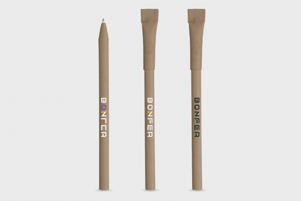 Stylo marron en papier recyclé avec capuchon personnalisé - Stylos