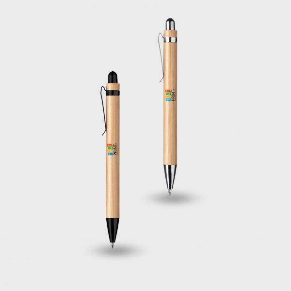 Stylo stylet bambou détails métalliques personnalisé - Stylos