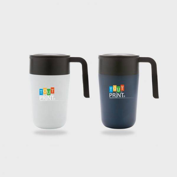 Tasse en acier inoxydable et PP recyclé GRS avec poignée personnalisé - Tasses et gobelets