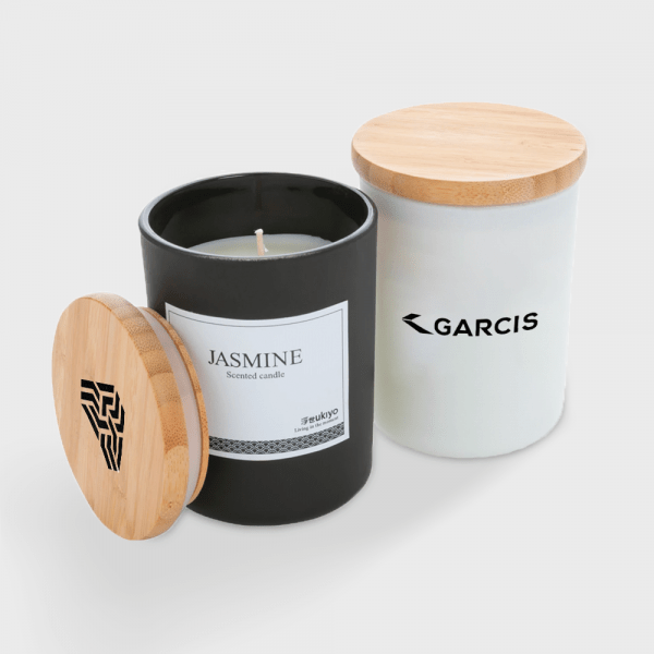 Bougie parfumée au jasmin avec couvercle en bambou personnalisé - Bougies et lumières