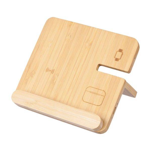 Chargeur sans fil Tribu | Bambou recyclé | 3-en-1 personnalisé - Chargeur sans fil