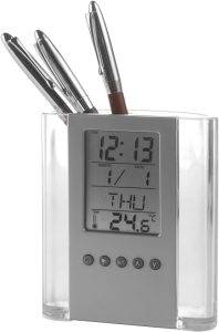 Horloge de bureau Carter | Porte-stylos personnalisé - Accessoires de bureau en papier