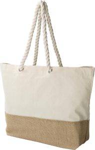 Sac shopping Diego | Coton 280 g/m² | Fond jute personnalisé - Sacs shopping