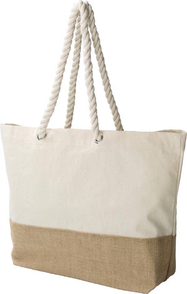Sac shopping Diego | Coton 280 g/m² | Fond jute personnalisé - Sacs shopping