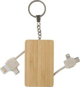 Porte-clés Bianca | Bambou | Avec câbles de charge personnalisé - Porte-clés