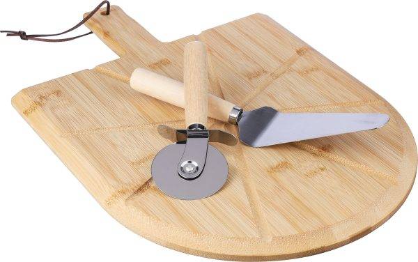 Planche à pizza Vale | Bambou | Avec coupe-pizza et spatule personnalisé - Uncategorized