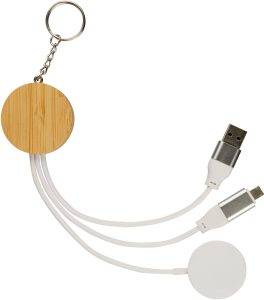 Porte-clés avec câbles de charge Mei | Bambou | Avec chargeur de montre connectée personnalisé - Portes clés