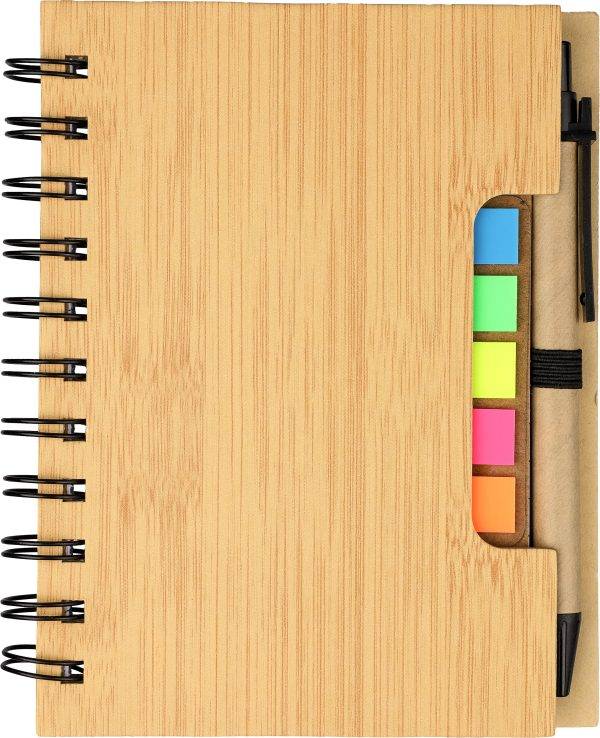 Carnet Niall | Aspect bambou | Avec notes adhésives et stylo bille personnalisé - Memo et note adhésive