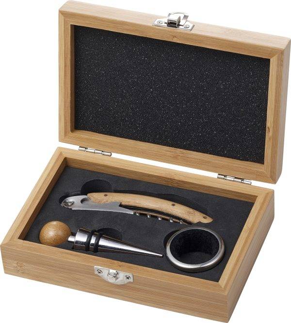 Coffret à vin Leonie | Bambou | 3 pièces personnalisé - Coffret Fromage et Vin
