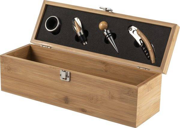 Coffret à vin Gareth | Bambou | 4 pièces personnalisé - Coffret Fromage et Vin