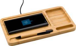 Chargeur sans fil Faye | Bambou | Organiseur de bureau personnalisé - Chargeur sans fil