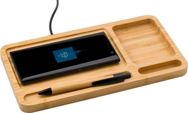 Chargeur sans fil Faye | Bambou | Organiseur de bureau personnalisé - Chargeur sans fil