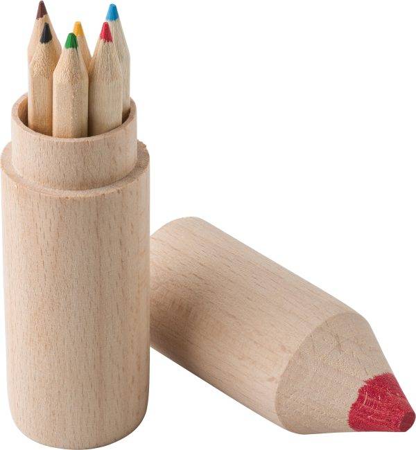 Set de crayons de couleur Francis | Support en bois | 6 crayons personnalisé - Badges et supports
