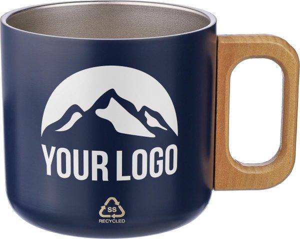 Mug Dwight | Inox recyclé | Manche en bois | 400 ml personnalisé - Carte de visite bois