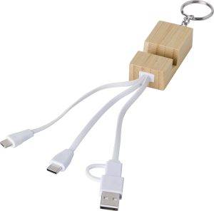 Porte-clés avec câbles de charge Sutton | Bambou | Support pour téléphone personnalisé - Porte-clés