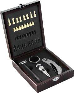 Set de vin Renée | Coffret en bois | Couvercle damier | 4 pcs personnalisé - Coffret Fromage et Vin