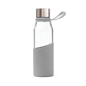 A neat waterbottle in glass with a silicon sleeve. personnalisable – réf. VG066-19