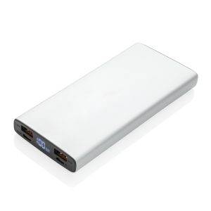 Aluminium 18W 10.000 mAh PD Powerbank argent personnalisable avec logo