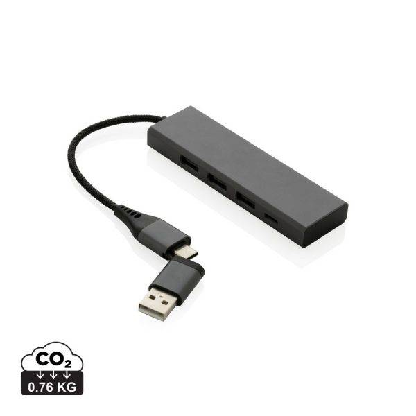 Aluminium USB hub made with RCS (Recycled Claim personnalisable