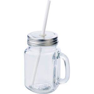 Bocal Mason 480 ml avec paille neutre personnalisable avec logo