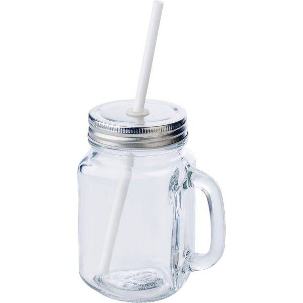 Bocal Mason 480 ml avec paille neutre personnalisable avec logo