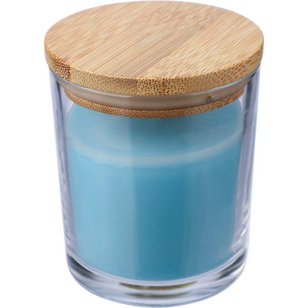 Bougie parfumée bleu clair personnalisable avec logo