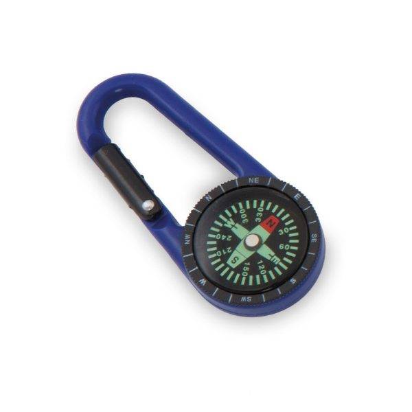 Boussole avec mousqueton bleu marine personnalisable avec logo