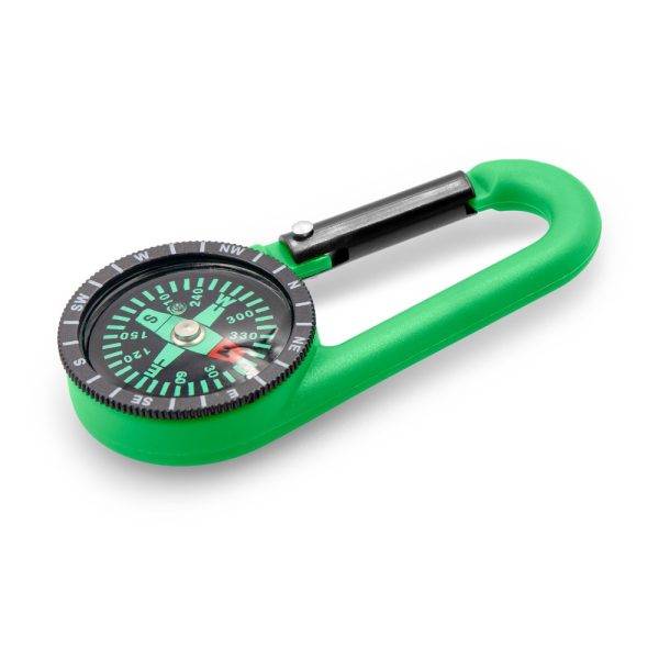 Boussole avec mousqueton Madu vert personnalisable avec logo