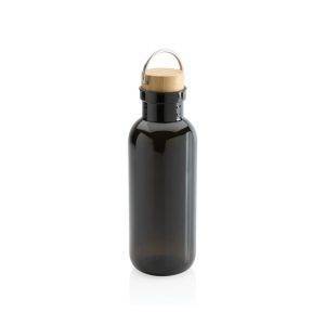 Bouteille 680ml en rPET RCS, couvercle en bambou noir personnalisable