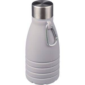 Bouteille de sport pliable 550 ml avec mousqueton gris personnalisable