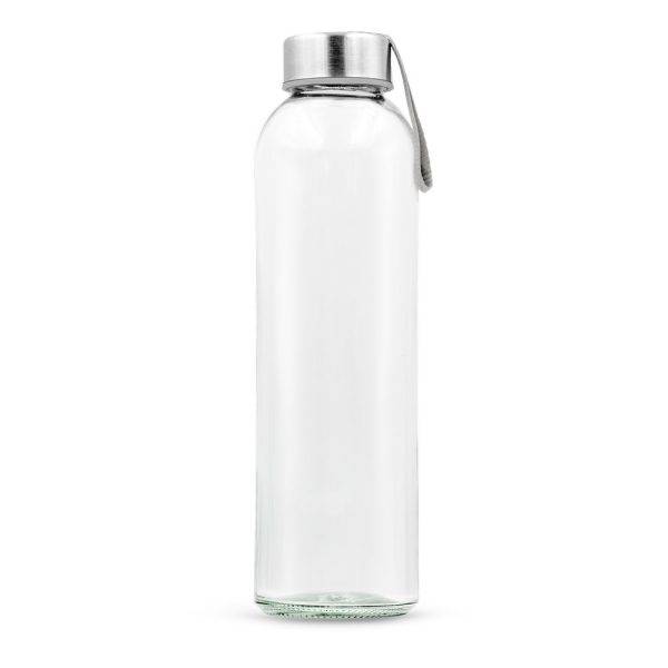 Bouteille en verre 500 ml avec ruban coloré Viivi gris personnalisable