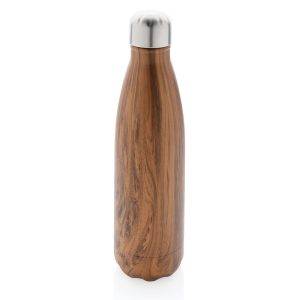 Bouteille isotherme en acier avec effet bois brun personnalisable