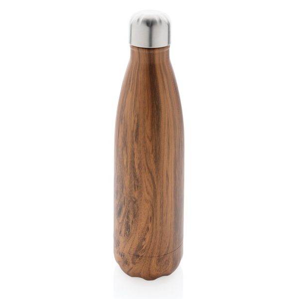 Bouteille isotherme en acier avec effet bois brun personnalisable