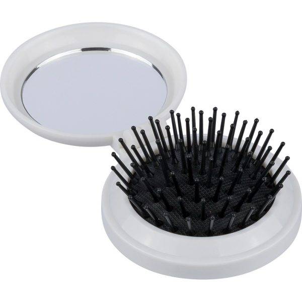 Brosse à cheveux avec miroir blanc personnalisable avec logo