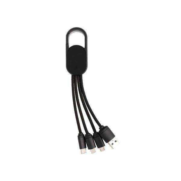 Câble 4 en 1 avec mousqueton noir personnalisable avec logo